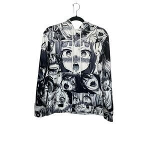 Ahegao anime-themed graphic print hoodie Large